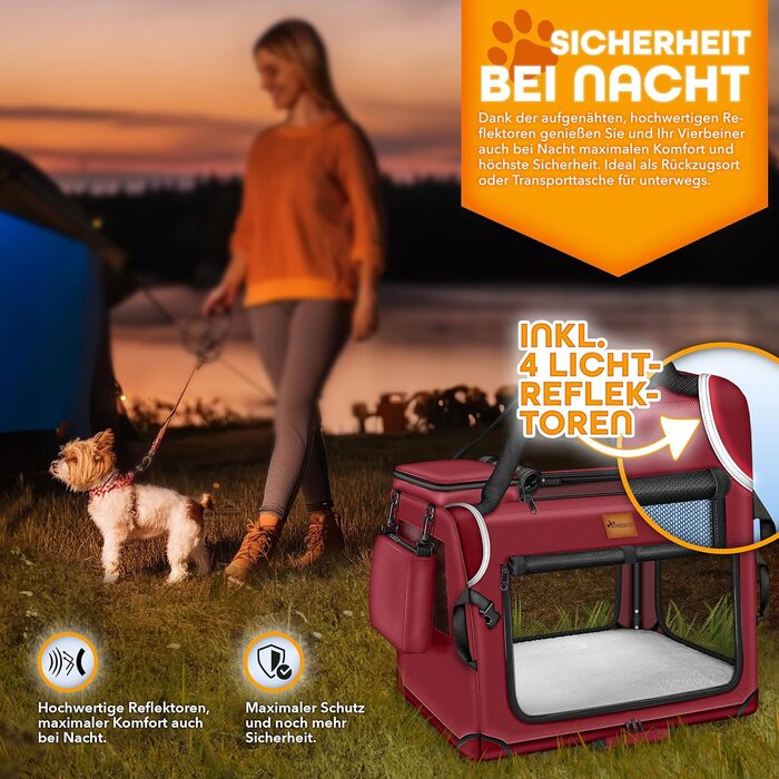 ТRESKO® Транспортна переноска для собак та котів, складана, з підкладкою, лопаткою та світловідбивачами, 50x34x34 см | Переноска для собак, велика, червона