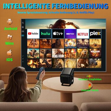 Портативний проєктор Mini Beamer 4K з WiFi 6, Bluetooth 5.4, автоматичною корекцією трапецеїдальних спотворень, обертання 270°, підтримка USB/Laptop, з пультом ДУ та мишкою, білий (Black-1)