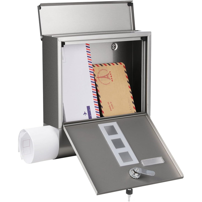 Поштова скринька SONGMICS з замком, оглядовим вікном та відділенням для газет, сіра (GMB20AG) - 10x30.8x33.8 см