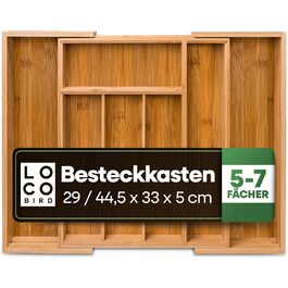 Органайзер для столових приборів Loco Bird з бамбука для шухляд, розсувний, 5-7 відділень, дерев'яний, для кухні