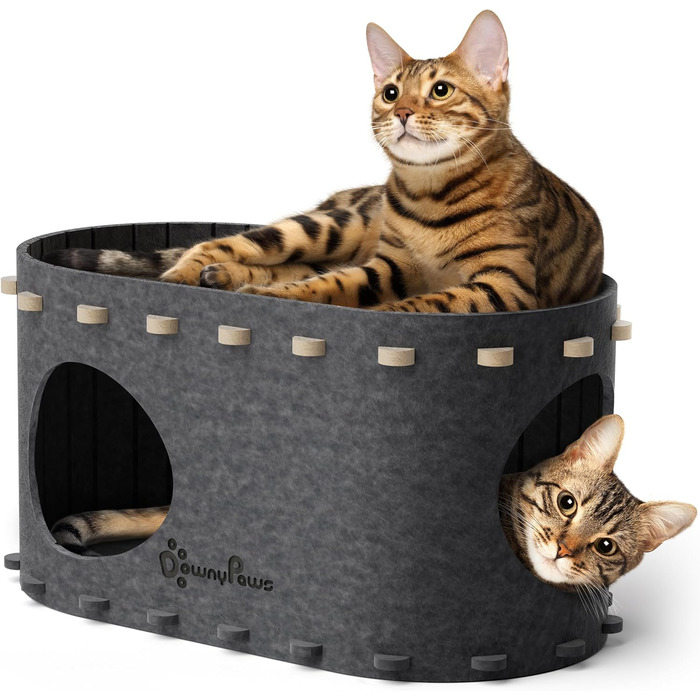 Кігтеточка-будиночок для котів DownyPaws з фетру, 2-ярусна, 50 x 33 x 50 см. Теплий дизайн, захист кігтів, сірий колір.
