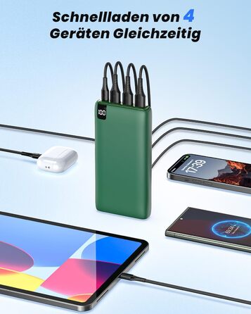 Power Bank Riapow 26800mAh: Швидка зарядка USB-C, 4 порти, LED-дисплей, для смартфонів та планшетів (зелений)