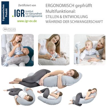 Подушка для годування sei Design XXL 190x30 з мусліновою наволочкою, ергономічна, для вагітних, для сну на боці, комфортна подушка для дорослих, наволочка для подушки для годування з 100% бавовни [Органічна бавовна] (Персоналізовані зірочки, подушка для г