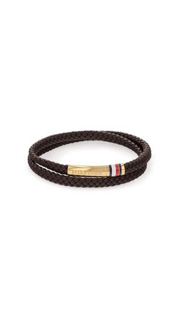 Браслет чоловічий Tommy Hilfiger з плетеного шкіряного ремінця в подвійному обертанні - коричневий