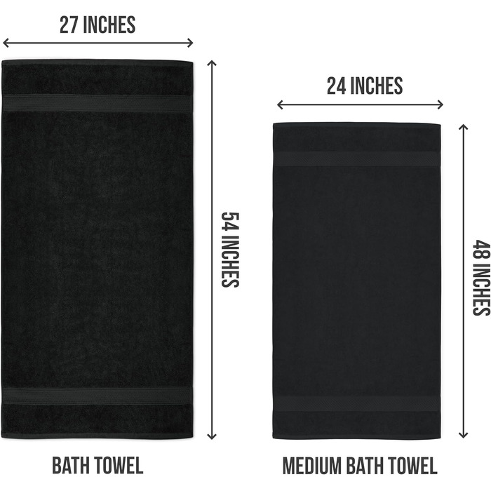 Utopia Towels - 6-Pack medium-sized bath towels made of 100% cotton with hanging loops, 60x120 cm shower towels, soft and absorbent towels (Black)