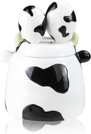 Ceramic Measuring Spoon Set with Cow Pattern, 4-Piece, for Dry or Liquid Ingredients, with Measuring Cup Set, Microwave Safe, Hand Wash Recommended