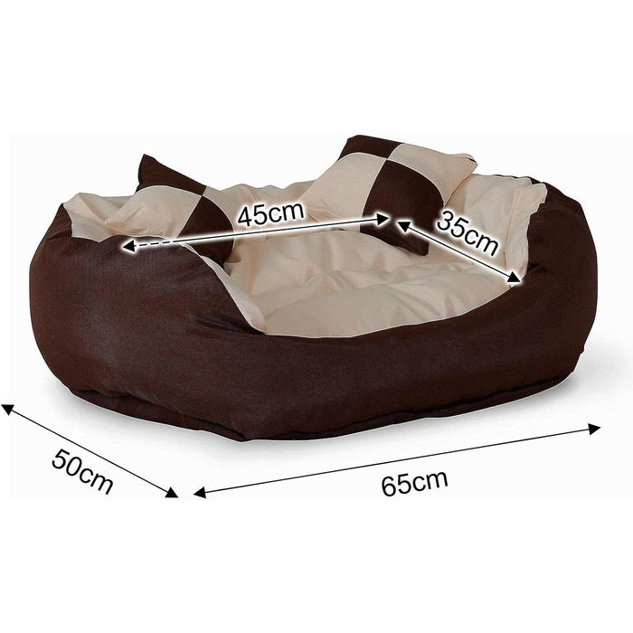 Кіжувалля для собак Lionto 4-в-1 з двостороннім подушкою з міцного оксфорду, 65x50 см, для котів та собак усіх розмірів, з глибоким входом, включає декоративну подушку, водовідштовхувальне, коричнево-бежеве