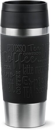 Термокружка Emsa N20202 Travel Mug Classic, 0.36 л, нержавіюча сталь, чорна | Зручний гвинтовий закриття, 4 год гаряче та 8 год холодне, 100% герметична, для миття в посудомийній машині, 360° отвір для пиття