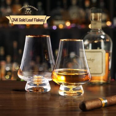 Набір склянок для віскі DUJUST (4 шт., 205 мл) з 24K золотом, Snifter для бренді/коньяку/бурбону/текіли/скотчу, BPA-free, без свинцю