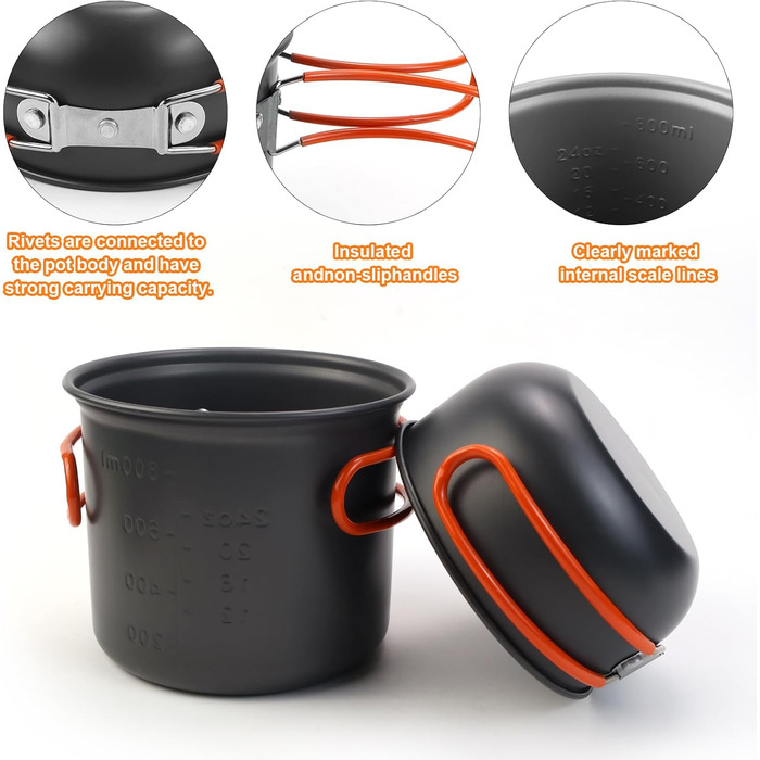 Набір посуду для кемпінгу KXVXXV з нержавіючої сталі: посуд, каструлі, каструлі для кемпінгу, приготування їжі на природі, пікніків, риболовлі та походів