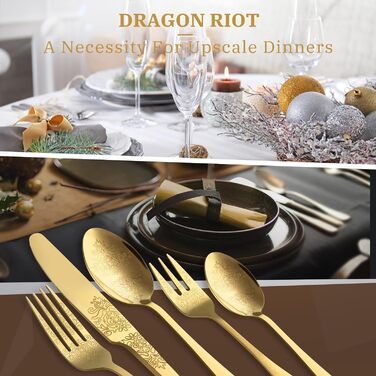 Набір столових приборів DRAGON RIOT на 6 осіб (30 предметів) з нержавіючої сталі, рожеве золото, для дому/вечірки/ресторану