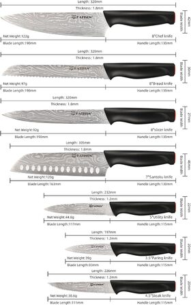 KATISUN 16-Piece Japanese Steel Knife Set with Block - Includes Sharpener, Cutting Board & Kitchen Shears