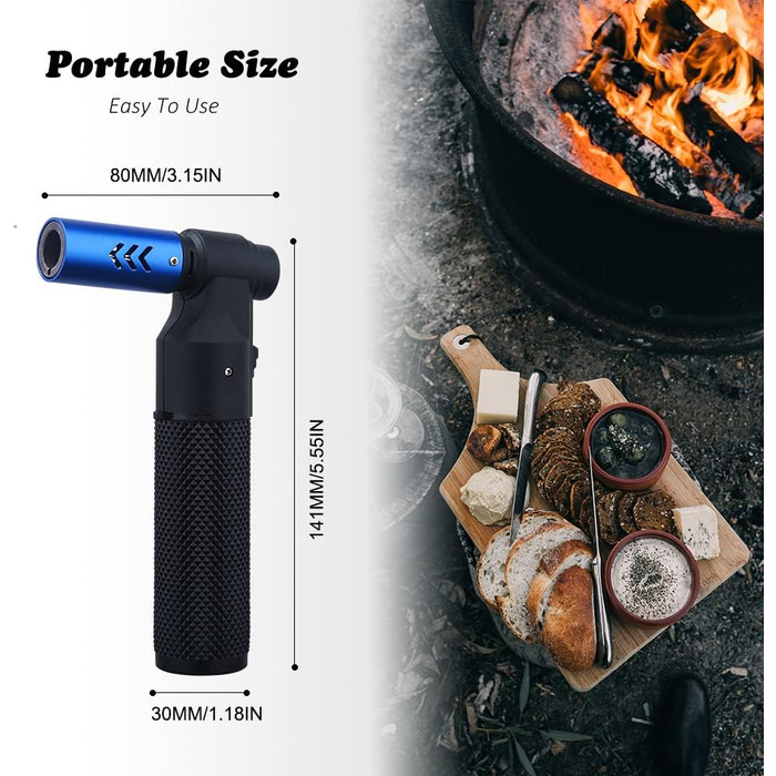 Лампа-пальник Promise з регульованим полум'ям Jet Flame, наповнювана бутаном, для свічок, приготування їжі, гриля, зварювання, полювання (чорна)