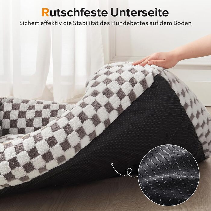 FURTIME Dog Bed, Large Dogs, Non-Slip Dog Beds, Washable Dog Basket, Anti-Anxiety Plush Dog Bed, Suitable for Large Labrador Retrievers, German Shepherds, 89×63×23 cm (M(63×53×20 cm), Chocolate)