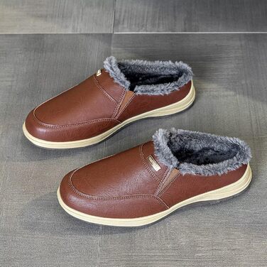 Чоловічі домашні тапочки з шкіри, зимові, теплі, з плюшевою підкладкою для дому та вулиці (темно-коричневий, 41 EU)