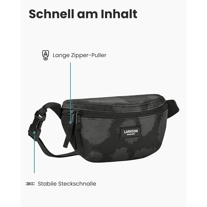 Поясна сумка LARKSON для жінок та чоловіків, м'ятного кольору, модель Finn - для спорту, активного відпочинку, міста, фестивалів. Стильна сумка через плече з водонепроникним покриттям (сірий леопардовий)