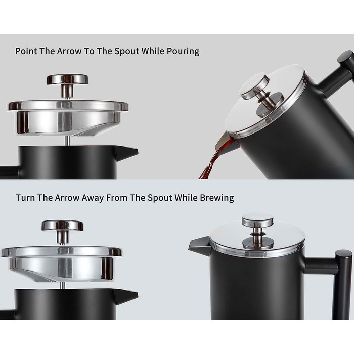 French Press Thermo with Keep-Warm Function, Coffee Maker made of double-walled stainless steel 0.65l, Replacement Filter I Coffee Press also for Home (Black, 650ml)