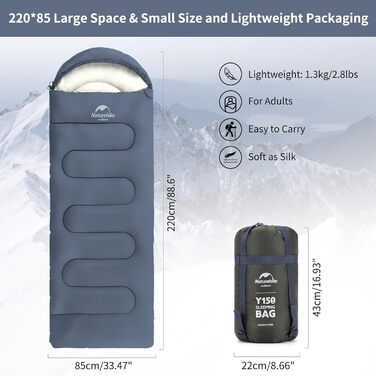 Naturehike Sleeping Bag with Hood - Camping Blanket Sleeping Bag, Lightweight & Comfortable for Outdoor Adventures & Travel - Navy Blue (7~11°C)