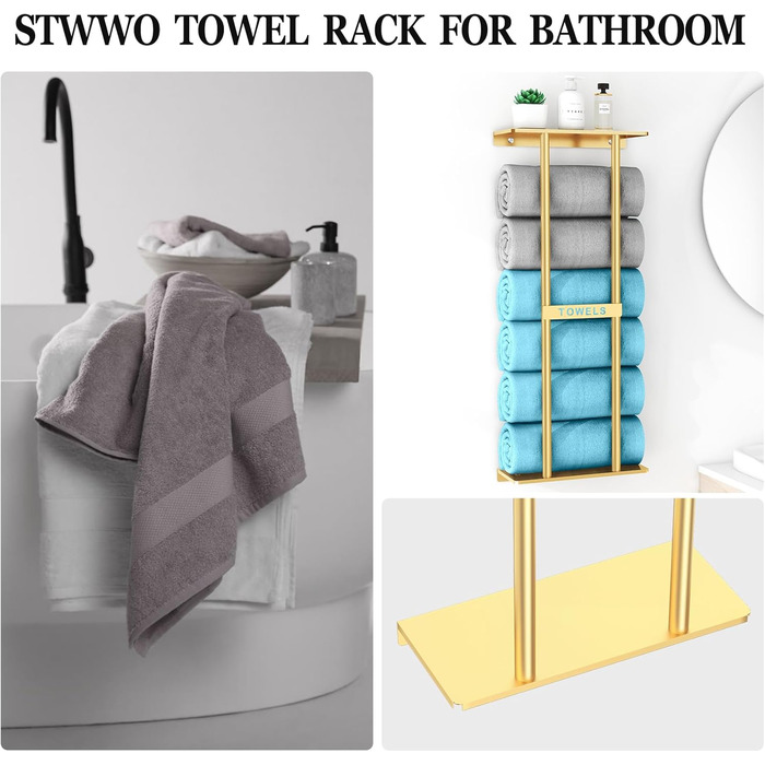Тримач для рушників настінний з полицею, золото, 30 дюймів. Металевий органайзер для ванної кімнати