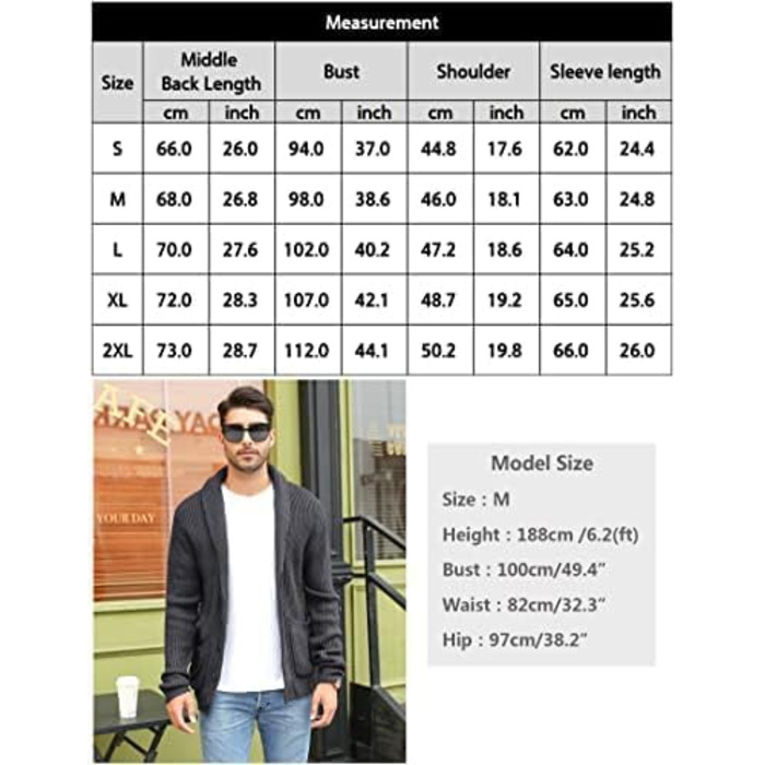 iClosa Кардиган чоловічий з V-подібним вирізом, легкий, в'язаний, з ґудзиками, чорний (Y-schwarz), XL