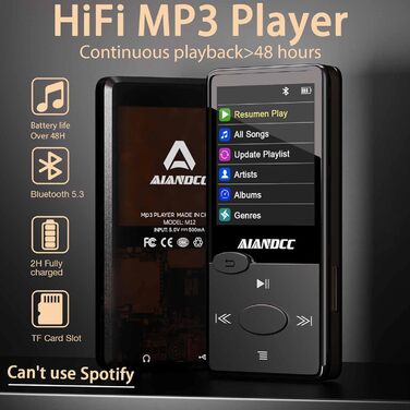 MP3-плеєр Bluetooth 5.3 HiFi, FM-радіо, 32GB, з навушниками, підтримка TF-карт (Чорний)
