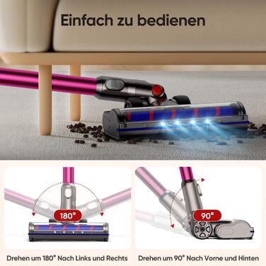 Насадка для пилососа Dyson V7 V8 V10 V11 V15 FLYLINKTECH з LED підсвіткою та 2 роликами (Червона)