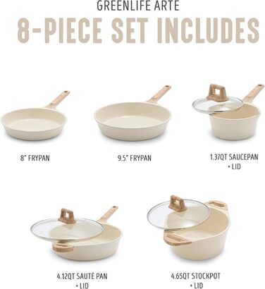 Набір посуду з керамічним покриттям 8 предметів, індукційний, без ПТФУ, безпечний, для кухні
