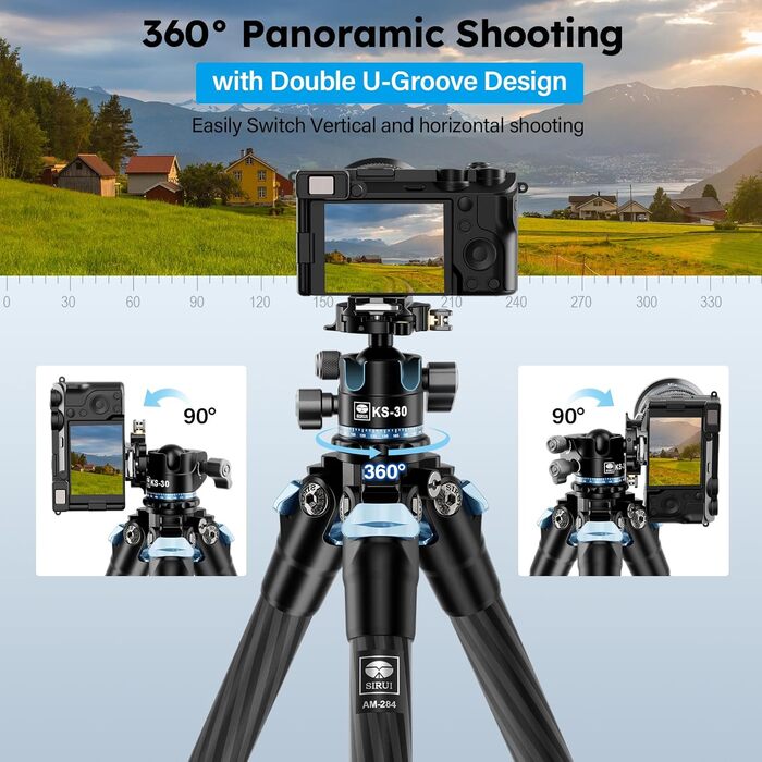 Штатив SIRUI AM-284 з вуглецевого волокна 130 см + Kugelkopf KS-30. Професійний компактний штатив для камери, швидка заміна, вантажопідйомність до 15 кг
