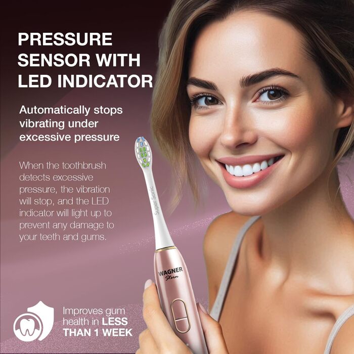 Електрична зубна щітка Wagner Stern IntelliBrush Series Whitening з датчиком тиску. 4 режими чищення, 3 інтенсивності, 8 насадок, етиуі Rose Blush