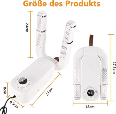 Електричний сушильник для взуття Vauki з УФ-стерилізацією, 360° циркуляцією повітря, таймером 90 хв, складний та компактний для дому та подорожей