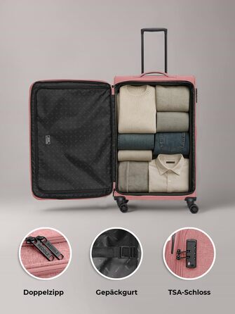 Набір валіз REDOLZ 3 шт. для жінок та чоловіків | Легкі та міцні дорожні валізи з розширенням, Softcase, 4 колеса, TSA-замок | Розширювані валізи (Essentials 12) Rose