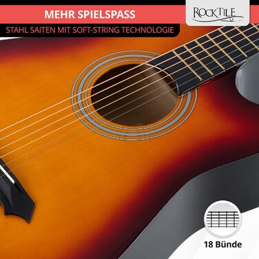Rocktile WSD-5C-SB: Акустична гітара Westerngitarre Slim Line Dreadnought - Комплект з чохлом, струнами, ременем та медіатором - Sunburst