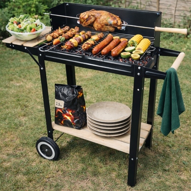 Великий вугільний садовий гриль BBQ XL на колесах з регулюванням та рожном