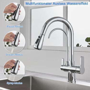 3-х стороньок крановий змішувач для кухні, латунна кухонна арматура для мийки, водопровідний кран для фільтрації води, поворотний на 360° з душем, висувний хромований кран