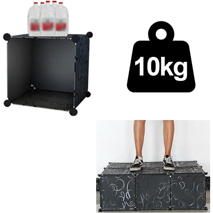 DIY Closet Shelf System, 16 Cubes, Wardrobe Closet, Open Closet, Plastic Wardrobe with Doors, Wardrobe Cabinet, Black, 180 x 142 x 37CM