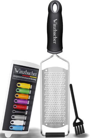 Терка Winzbacher Premium для сиру, лимона, мускатного горіха та імбиру (чорна) | Нержавіюча сталь, для посудомийної машини, з щіткою для чищення