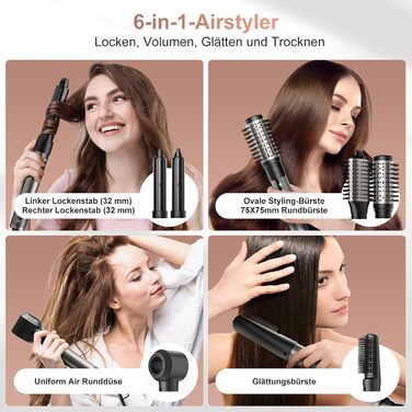 7MAGIC Airstyler 6-в-1: фен-щітка, плойка, завивка, іонізація, для волосся, подорожей, сріблястий