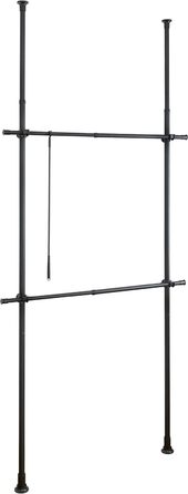WENKO Telescopic Wardrobe System Hercules Basic (Black, Bundle with 2-Piece Clothes Rail Set)