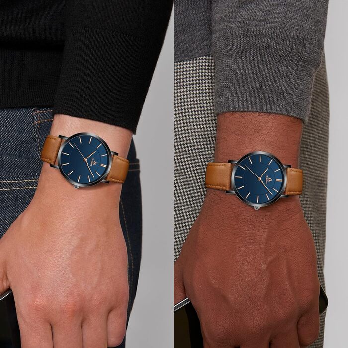 Годинник чоловічий LN LENQIN: аналоговий кварцовий годинник з шкіряним ремінцем, водостійкий 30M, стильний дизайн для чоловіків (колір: коричневий, чорний, синій)