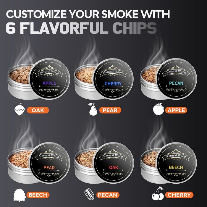 Набір для димування віскі Anusuwa - набір для коктейлів з 6 дерев'яними стружками та 4 камінням для віскі. Ідеальний подарунок для чоловіків на день народження, Різдво, ювілей (без бутану)