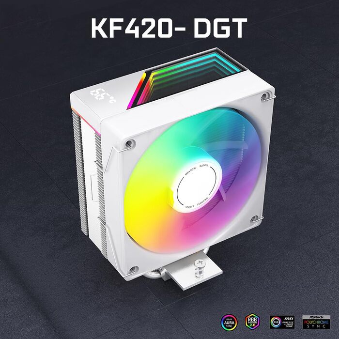 Система водяного охолодження CPU TZMRIT KF420 DGT з дисплеєм температури, для Intel LGA 1700/1200/115X/1851/1366/2011, AMD AM4/AM5 (білий)