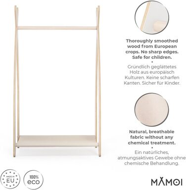 MAMOI® Clothes Rack Baby Nursery | Children's Clothes Rack 106x95x32cm / 53x95x32cm | Children's Clothes Stand Baby | Coat Rack | Baby Wardrobe | Children's Wardrobe | 100% ECO | Made in EU (1 Module - 1 Shelf, White - Beige)