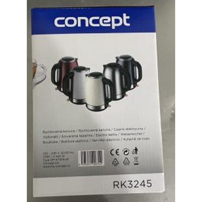 Електричний чайник CONCEPT RK3245 з нержавіючої сталі, чорний, 1.7 л, 2200 Вт