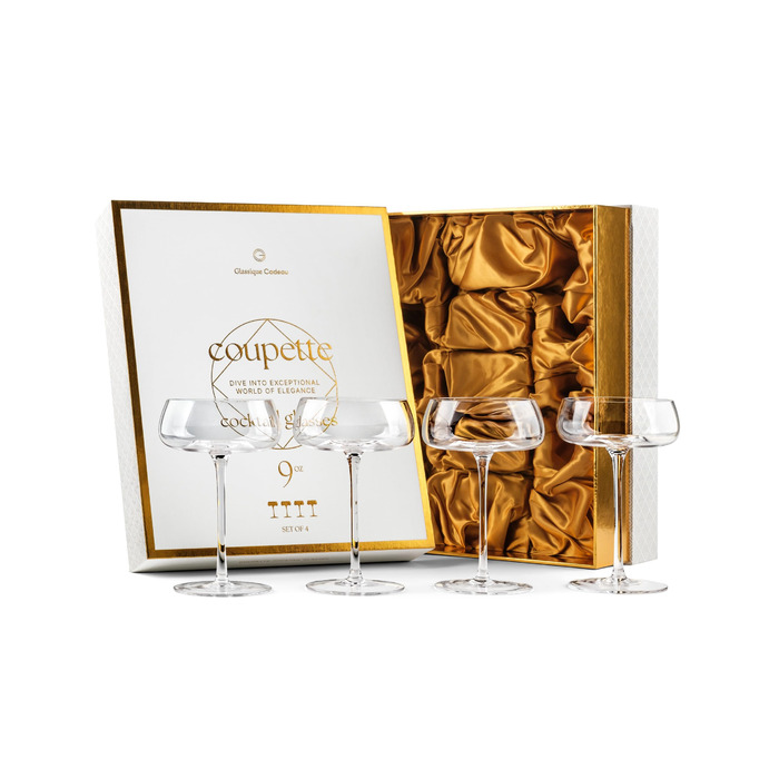 Набір келихів Coupette для коктейлів та шампанського, 4 шт. | 260 мл, кришталь, довгий ніж | для Мартіні, Дайкірі, Космополітен