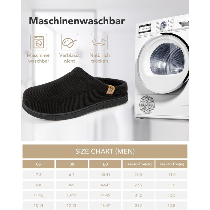 Чоловічі мокасини VeraCosy для дому з піною Memory Foam, зимові тапочки (40/41 EU, матовий чорний)