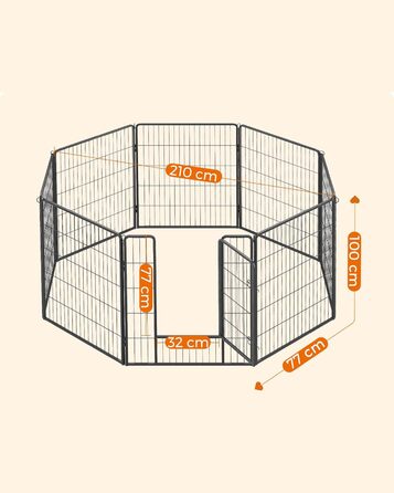 Вольєр для тварин Feandrea Freilaufgege, XXL (77 x 100 см), чорний, з 8 панелей, DIY, для дому та вулиці
