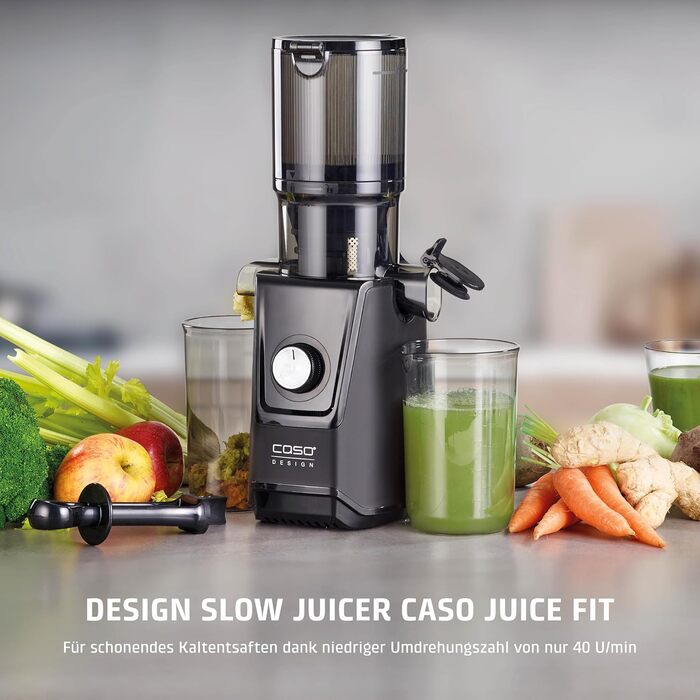 CASO Juice Fit - повільний соковичавник, переможець тесту Haus & Garten, 40 обертів/хв, велика завантажувальна воронка 130 мм, чорний