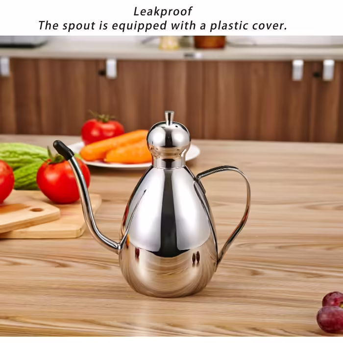 Topyond 1L Olive Oil Dispenser, 304 Stainless Steel Oil Bottle with Handle, Multifunctional Container, Suitable for Storing Vinegar and Oil, Kitchen Tool