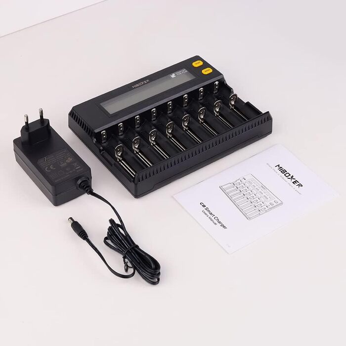Зарядний пристрій для акумуляторів AUKSKY з LCD-дисплеєм (8 слотів) - універсальний заряд для NI-MH, NI-Cd, AA, AAA, 14500, 18350, 21700, 26650, Li-Ion, LiFePO4, RCR123A, 1.5A
