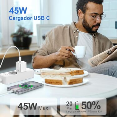 Зарядний пристрій USB-C YISH 45W з кабелем Type-C 60W: Швидка зарядка, PD 3.0, адаптер живлення для смартфонів та планшетів